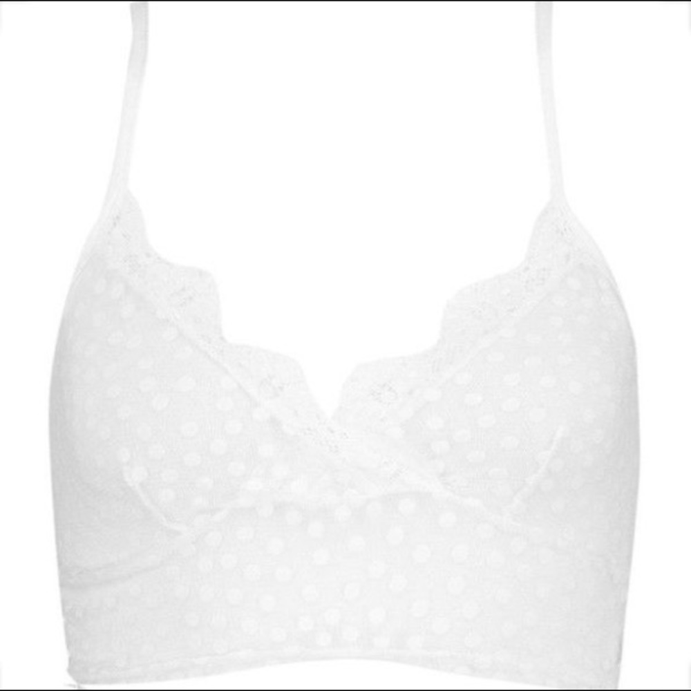 Boohoo White Polka Dot Lace Mesh Petite Bralette